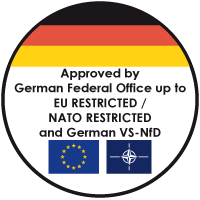 Seal with EU RESTRICTED, NATO RESTRICTED and German VS-NfD approval